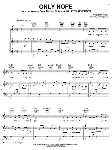 Only Hope Sheet Music | Mandy Moore | Piano, Vocal & Guitar Chords