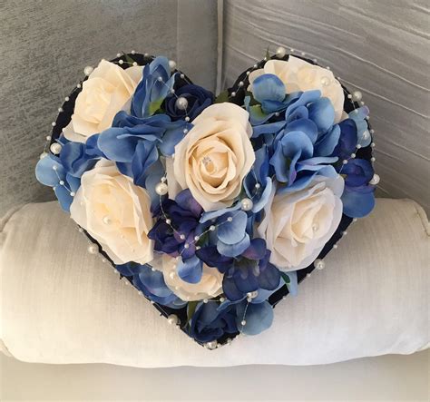Beautiful Heart Shaped Bridal Bouquet In Shades Of Blue Navy Etsy