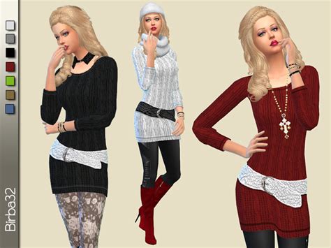 Belted Winter Dress by Birba32 at TSR » Sims 4 Updates