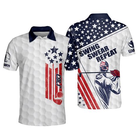 Personalized American Flag Golf Polo Shirts For Men Swing Swear Repeat