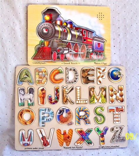 Melissa And Doug Train Sound And Alphabet Art Two Wood Puzzles Ebay