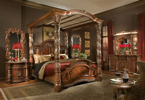 Shept mallet sleigh configurable bedroom set. Michael Amini Villa Valencia Canopy Bed Set w/Marble Posts