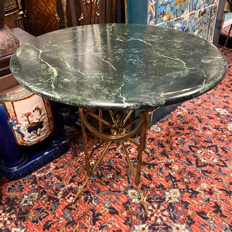 Pair Of Empire Style Gilt Bronze And Faux Green Marble Gueridon Tables