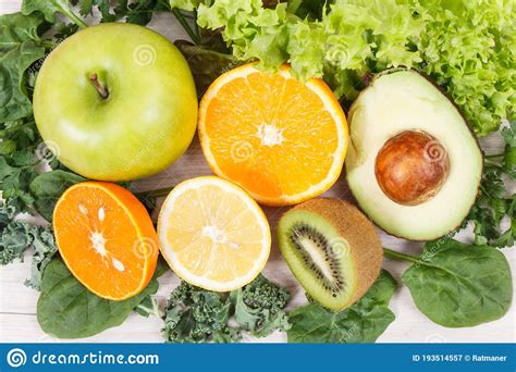 Frutas Y Verduras Naturales Maduras Alimentos Nutritivos Que Contienen