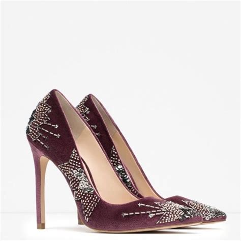 nib zara velvet embroidered embellished high heels nwt heels shoes women heels pretty heels
