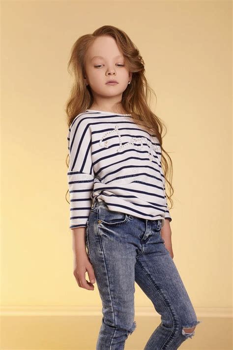 Fashion Little Girl In Jeans Stock Image Image Of Emotion Attractive