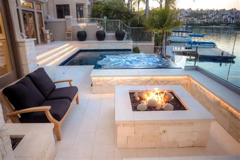 Contemporary Patio With Fire Pit Infinity Pool Backyard Pool Designs Backyard Pool Patio Design