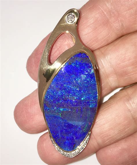 Intense Blue Blue Green Solid Boulder Opal Pendant Sunriseopals