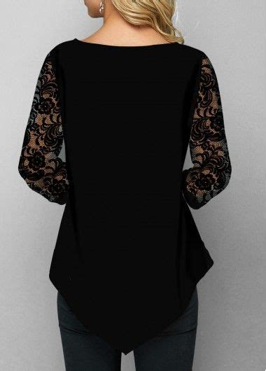 asymmetric hem lace panel button detail blouse usd 27 45 boutique style outfits