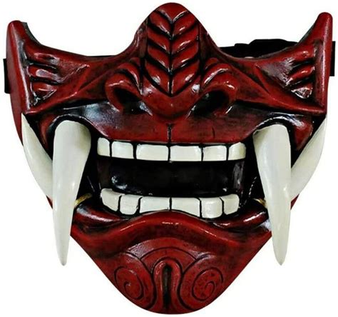 Amazon Com Asky Japanese Hannya Mask Demon Oni Samurai Noh Kabuki Prajna Devil Half Face Mask