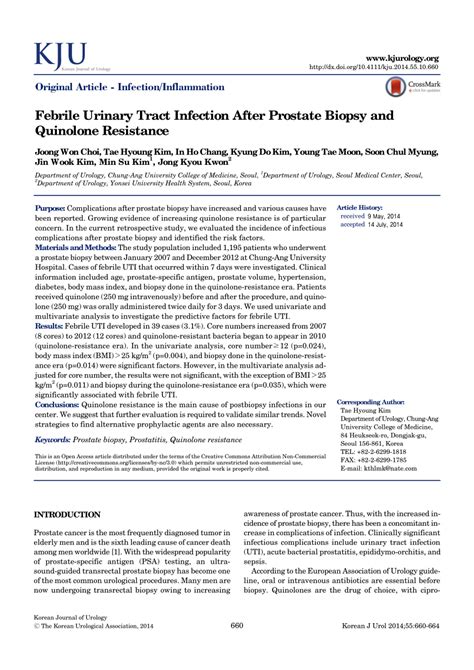 Pdf Febrile Urinary Tract Infection After Prostate Biopsy And