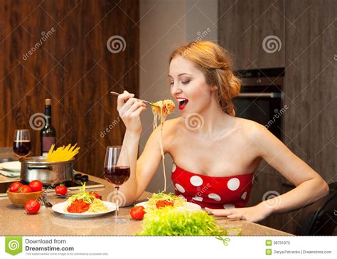 Young Blond Woman Eating Spaghetti Stock Image Image Of Diet Blond