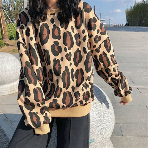 Korean Fashion Women Leopard Print Hoodie Female Trend Loose