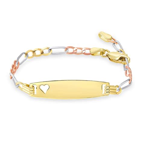 14k Tri Color Gold Baby Id Bracelet Free Personalized Etsy