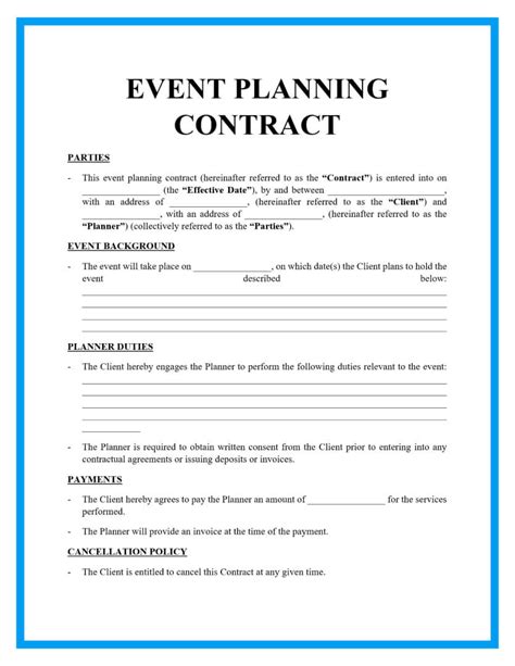 Free Printable Event Planning Contracts Printable World Holiday
