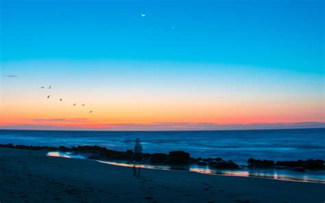 Download Wallpaper 3840x2400 Beach Silhouette Dusk Coast Sunset 4k