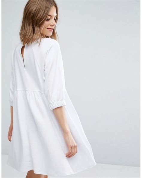 Lyst Asos Cotton Smock Dress With Elastic Cuff Detail In White