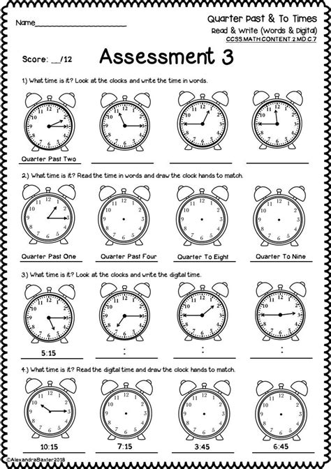 time worksheets  assessment  quarter    time