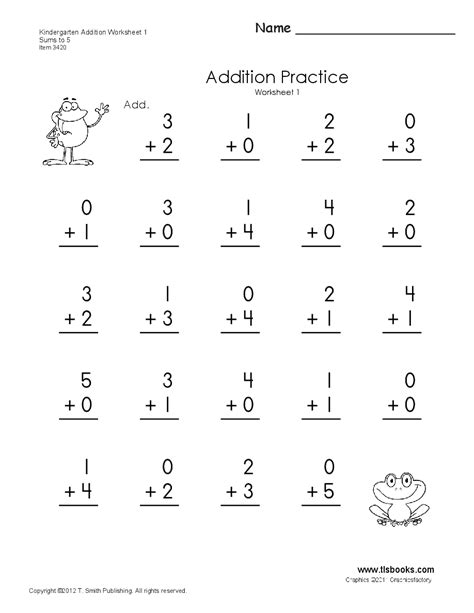 Addition Worksheets For Kindergarten 1 5