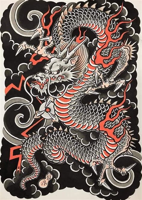 A Drawing Of A Dragon On Black Paper