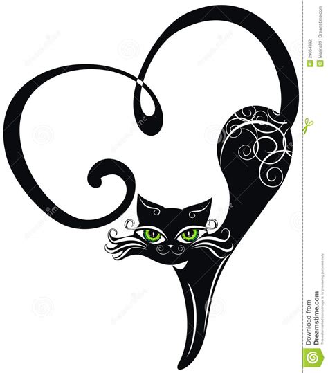 Black Cat With Hearts Stock Vector Illustration Of Cute 29064892