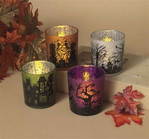 New 3 Mercury Glass Halloween Votive Candle Holder Set Of 4 Ebay