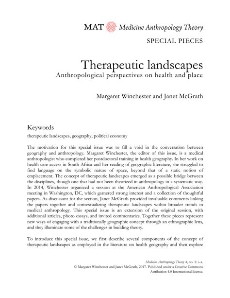Pdf Therapeutic Landscapes Anthropological Perspectives On Health