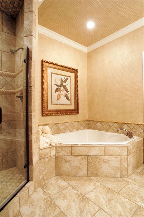 Corner soaking tub with tile surround. | Corner soaking tub, Bathroom