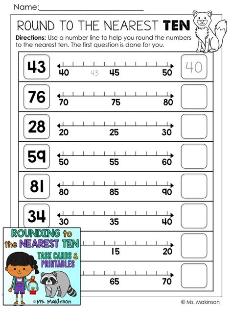 Rounding Numbers To The Nearest Ten With Number Line Worksheet