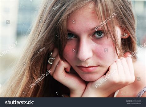 Face Portrait Of Sad Young Girl Stock Photo 112630280 Shutterstock