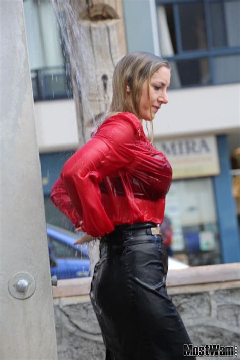 Pin By R On Lol So Lucky In Wet Look Dress Wet T Shirt Red Leather Jacket