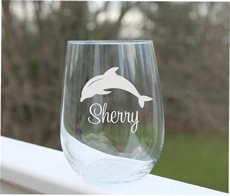 Etched Stemless Wine Glasses Dolphin Wine Glass Personalized Wine Glasses Etched Wine Cat Wine