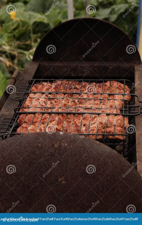 Cooking Meat Charcoal Grill Hot Grill Barbecue Stock Image Image