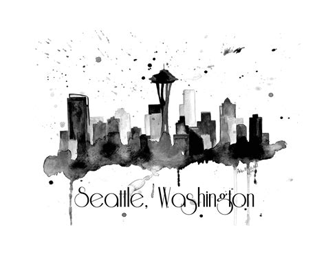 Seattle Skyline Art Seattle Skyline Painting Seattle Etsy Seattle