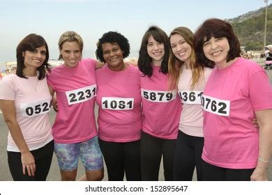 Breast Cancer Awareness Charity Race Diverse Stock Photo