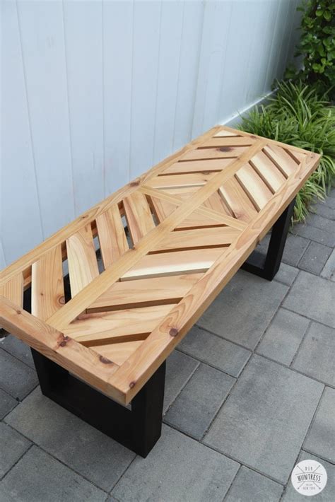 An elegant rustic style foundry select wood bench makes patio, garden, or other outdoor areas more beautiful and charming. DIY-Cedar-Chevron-Bench-15 - DIY Huntress