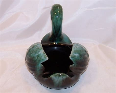 Swan Planter Teal On Very Dark Brown Blue Mountain Pottery Canada