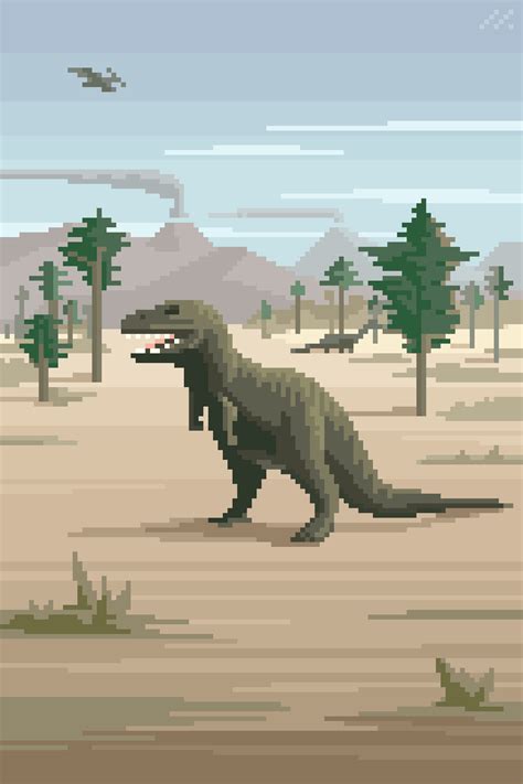 Mazeon Pixel Art — Dinosaurs Shown At 500 Percent