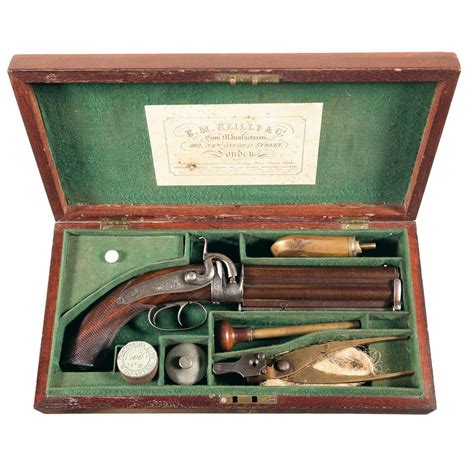 Cased Engraved Edward Reilly London Percussion Overunder Howdah Pistol