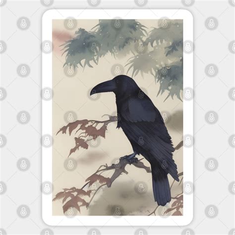 Japanese Raven Painting Sumi E Ink Brush Raven Bird Sticker Teepublic