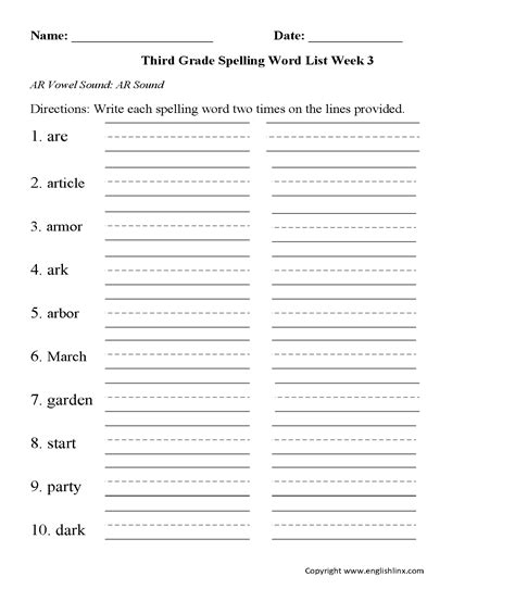 Get a list of 3rd grade spelling words and activities to build your 3rd grader's vocabulary. Spelling Worksheets | Third Grade Spelling Words Worksheets