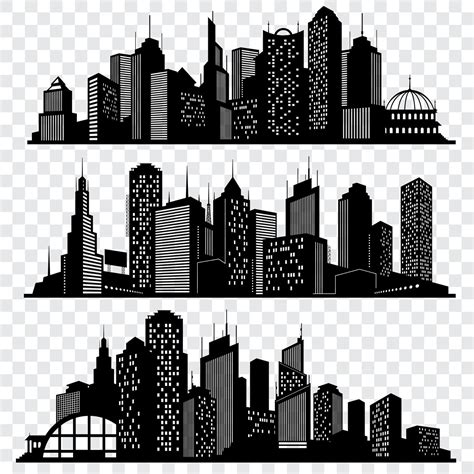 Cityscapes Town Skyline Buildings Big City Silhouettes Vector Set By Microvector Thehungryjpeg