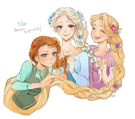 Anna Elsa And Rapunzel Elsa The Snow Queen Fan Art 37621350 Fanpop