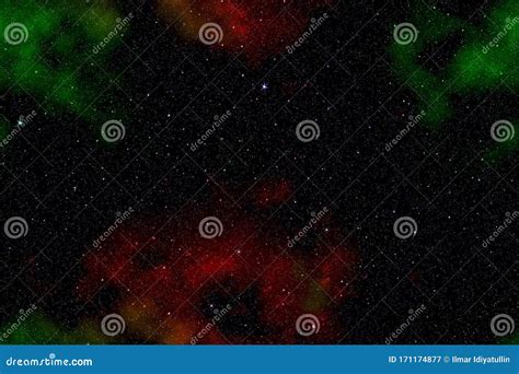 Universe With Bright Green And Red Nebulae And Stars Stock Image