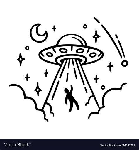 Ufo Alien Abduction Doodle Tattoo Design Vector Image