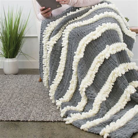 Bernat Alize EZ Loopy Stripe Blanket Pattern Yarnspirations Chunky