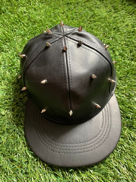 Scatter Studded Vegan Leather Snapback Hat Etsy
