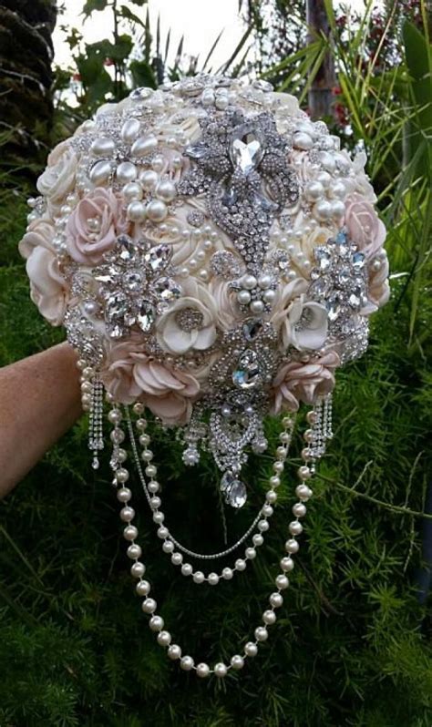 Gorgeous Pink Ivory Jeweled Cascading Brooch Bouquet Deposit For This