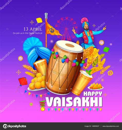 Happy Vaisakhi Punjabi Festival Celebration Background — Stock Vector