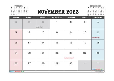 November 2023 Printable Calendar Calendar 2023 With Federal Holidays